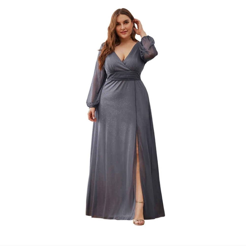 V-Neck Shiny Prom Dress